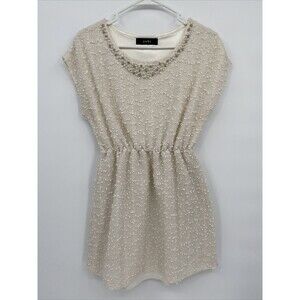 Yuki Women's Stretch Beaded Neck Cap Sleeve Fit & Flare Mini Dress Oatmeal Small